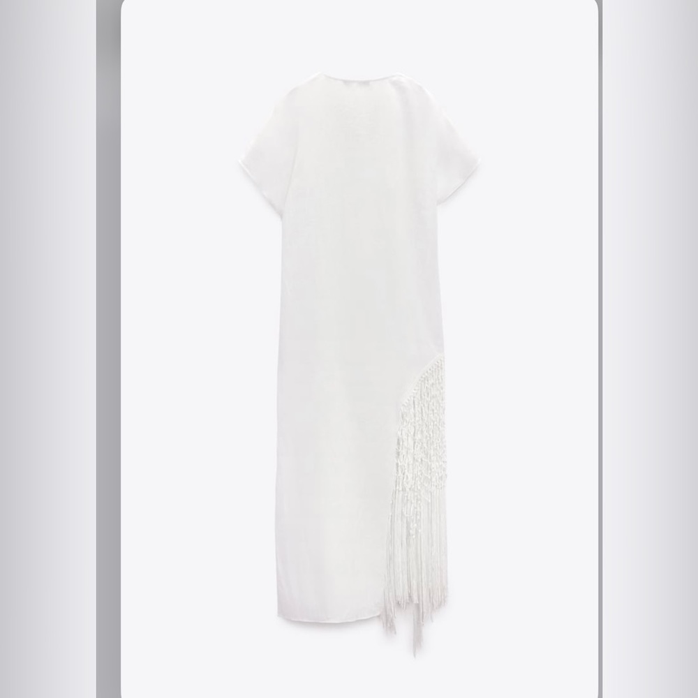 Zara Fringed White Linen Dress - Picture 6 of 9